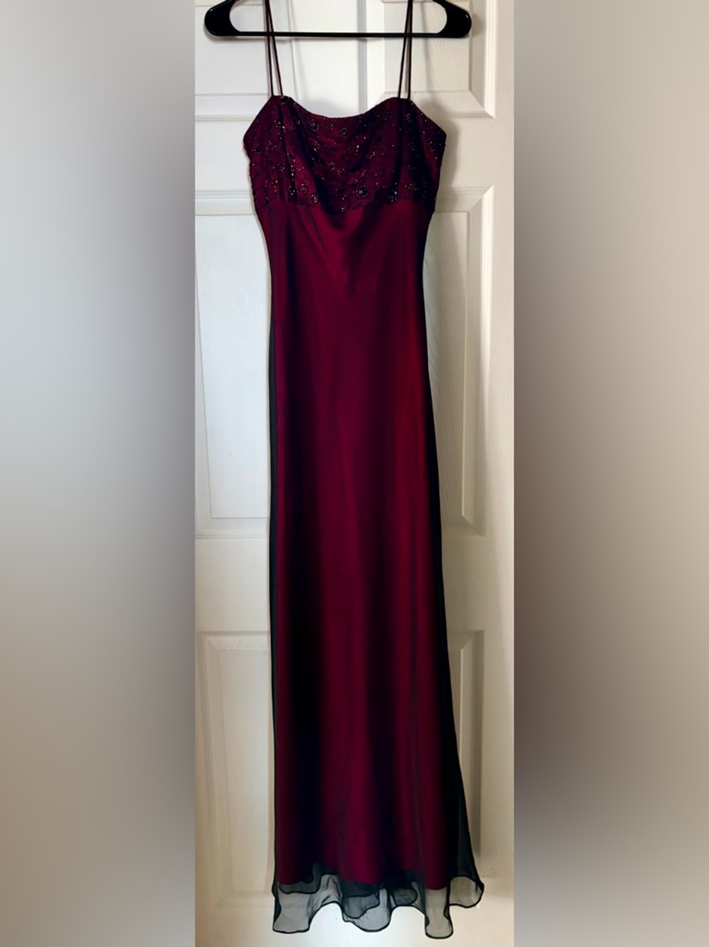 Blondie Nites Deep Burgundy with Black Embroidery Elegant Dress
